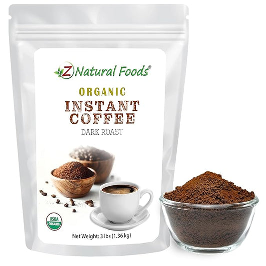 Z Natural Foods Organic Instant Coffee Powder - Rich Dark Roast Flavor, Arabica Instant Espresso Powder with Antioxidants to Boost Energy, Mood & Focus - Gourmet Instant Coffee in Resealable Bag, 3 lbs