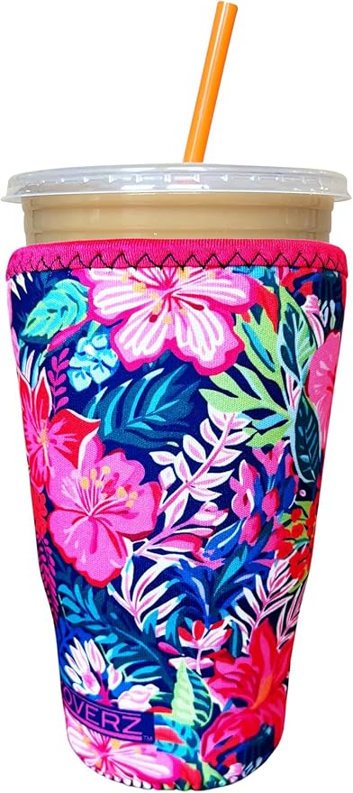 Koverz Iced Coffee Sleeve, Insulated Neoprene Cup Sleeve, Fits a 32 Oz. Coffee Cup, Washable and Reusable, Iced Coffee Accessories, Large Hibiscus