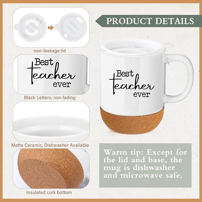 4 Pcs Best Teacher Ever Gifts Set Teacher Week Appreciation Gifts for Valentines Day Thank You Coffee Mug Cup Notebook Scented Candle Ballpoint Pen for Birthday Retirement Holiday
