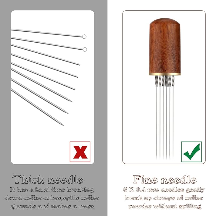 WDT Tool Espresso Accessories, Stainless Steel 6-pin Espresso Distribution Tool Espresso Stirrer WDT Tool Espresso Stirrer with Natural Walnut Handle Coffee Replaceable Needles