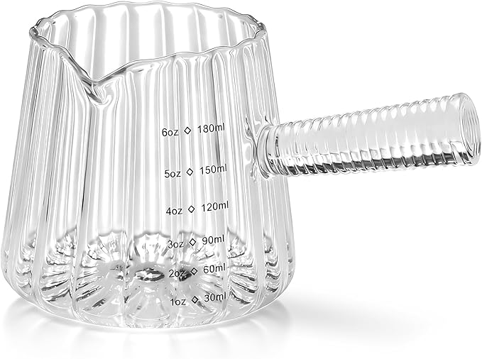 6OZ Glass Measuring Cup - 180ml Borosilicate Glass Espresso Shot Glass with Glass Handle, V-Shaped Spout for Milk Frothing, Espresso Accessories for Machine, Dishwasher Safe