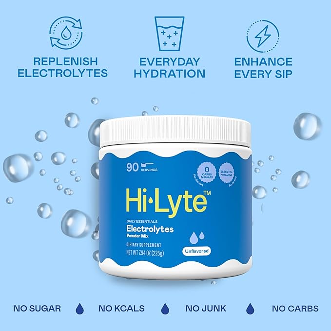 Hi-Lyte Electrolytes Powder Mix - Unflavored Hydration Support for Daily Wellness, Fasting, Keto - Sodium, Potassium, Magnesium, Vitamins - No Sugar, No Carbs, Clean Ingredients