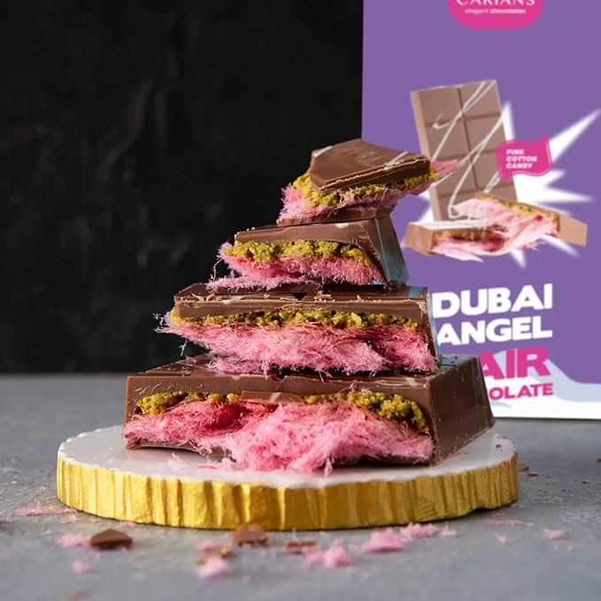 Carians Viral Angel Hair Chocolate Bar - Pistachio, Kataifi & Pomegranate Flavor - Great for Gift Giving, Anniversary, Thanksgiving, Christmas
