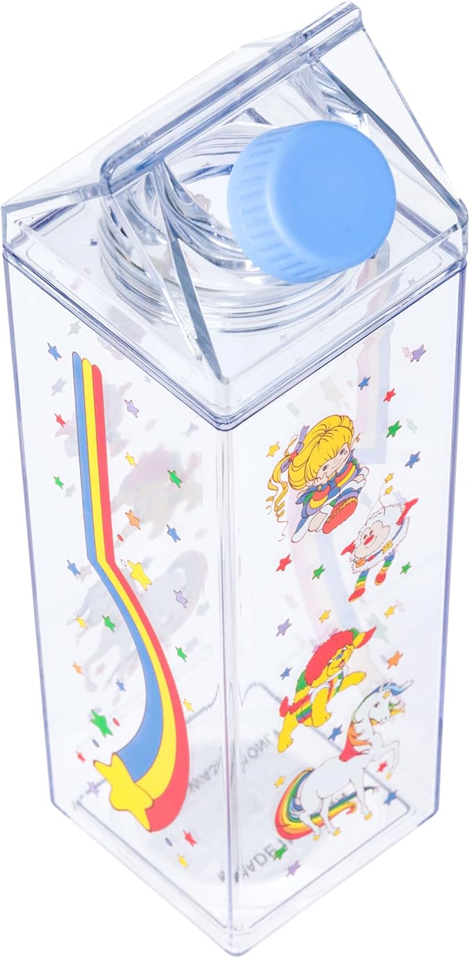 Silver Buffalo Rainbow Brite Plastic Milk Carton Bottle Featuring Rainbow Brite, Twink, Puppy Brite, and Starlite, 16.2 Ounces
