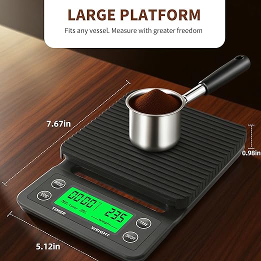 Coffee Scale with Timer - 0.1g Accurate, 3kg Drip Espresso Scale for Pour Over Coffee, Portable Digital Kitchen Food Scale with, LCD Displa, Non-Slip Mat (Including Batteries) - Black