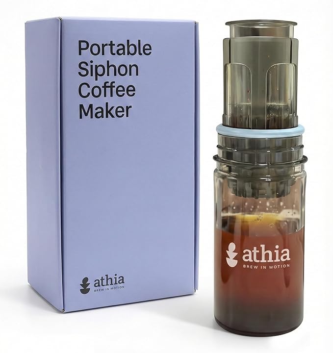 ATHIA Portable Siphon Coffee Maker for Travel & Camping - 4-in-1 Manual Brewer for Hot & Cold Brew, Siphon-Inspired System, 13.5oz/400ml Tritan Bottle, Reusable Filter, 6.35oz/180g Lightweight