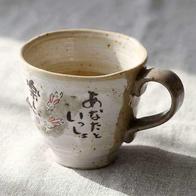Rabbit Mug Set of 2, Japanese Cute Cups, 8.8 oz Handmade Ceramic Coffee Mug