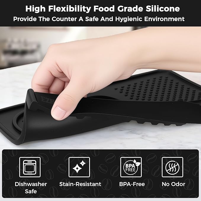 EZHPYK Espresso Tamping Mat for Counter – Food Grade Silicone Multi-Slot Coffee Tamper Mat for Barista Espresso Machine Accessories – Waterproof Neat Tamp Station Coffee Bar Mat for Countertop Black