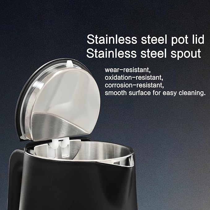 1.5L Electric Kettle Stainless Steel, Double Wall Cool Touch,Fast Boil,5 Temperature Control, LED Display, Auto Shut-Off, BPA-Free,Keep Warm Function, Ideal for Tea & Coffee (Black)