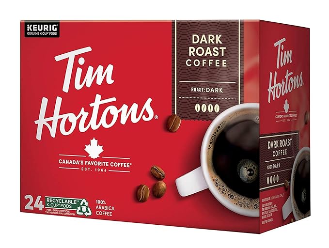 Tim Hortons Dark Roast Coffee, Single-Serve K-Cup Pods Compatible with Keurig Brewers, 24ct K-Cups