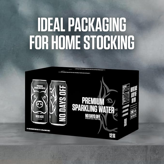 NO DAYS OFF Premium Sparkling Water - 12 Pack,16 fl oz, Sparkling (Unflavored) - Ultra-Purified Reverse Osmosis with Gentle Carbonation, Served in BPA-free 100% Recyclable Cans