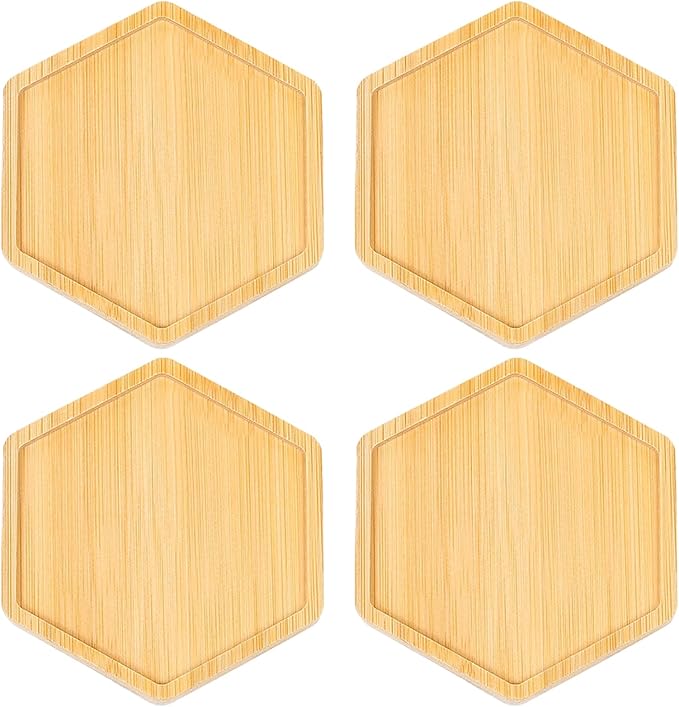 Wood Coasters Set of 4 - Handcrafted Drink Coaster Thick Heat-Resistant for Office, Bar, Farmhouse - Natural Bamboo Drink Unique Cup Coasters for Table Protection (Hexagonal)