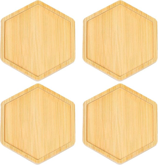 Wood Coasters Set of 4 - Handcrafted Drink Coaster Thick Heat-Resistant for Office, Bar, Farmhouse - Natural Bamboo Drink Unique Cup Coasters for Table Protection (Hexagonal)