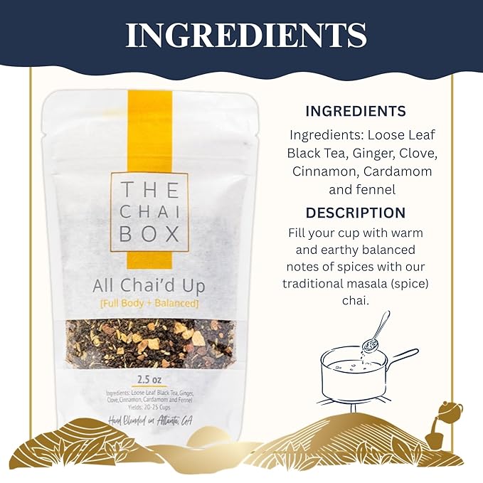 The Chai Box Loose Leaf 100% Organic Black Tea - Featured in Oprah's Favorite Things | Caffeinated Black Tea with Ginger, Cinnamon, Clove, Fennel & Cardamom (Pack of 1) 6 oz | Makes 25 Cups | Small Batch Loose Leaf Tea with Whole, Premium Spices