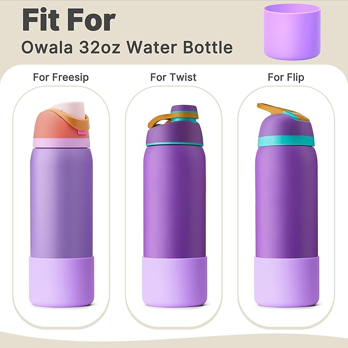 Boot for Owala 32 oz Twist/FreeSip/Flip Stainless Steel Water Bottle, Silicone Rubber Bottom Protector for Owala 32 oz Water Bottle (Purple)