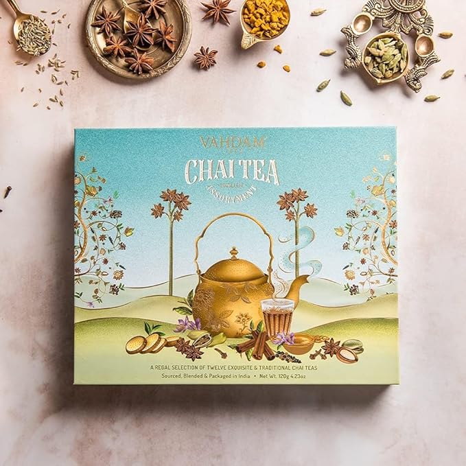 VAHDAM, Chai Tea Gift Set (12 varieties, 60+ servings) Chai Loose Leaf Tea in Tin Caddy Gift Box | Exotic Chai Tea Blends | Gluten Free, Non GMO | Valentines Day Gifts for Him & Her