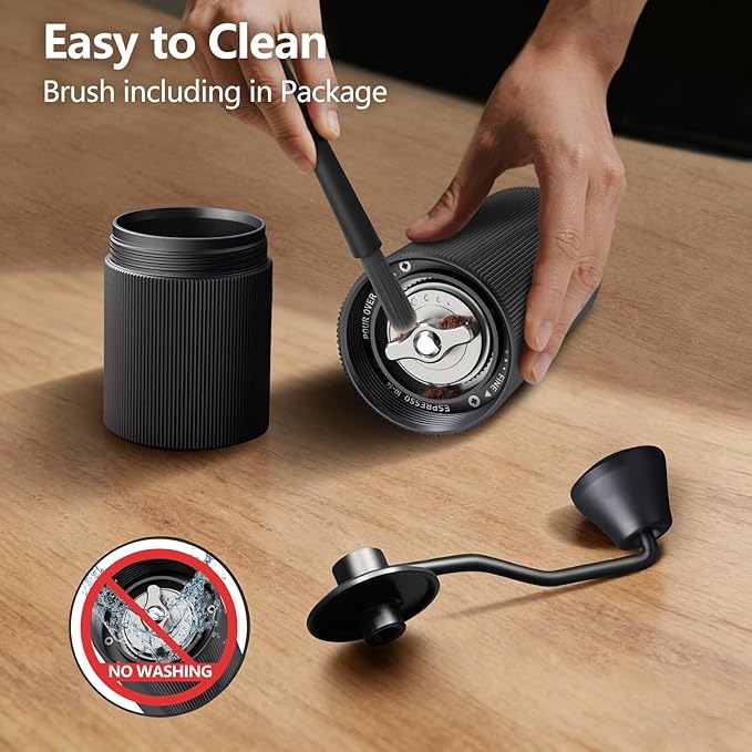Manual Coffee Grinder, Manual Burr Coffee Grinder Capacity 25g with CNC Stainless Steel Conical Burr, Internal Adjustable Setting, Hand Coffee Grinder for Espresso, Pour Over, French Press, Moka.