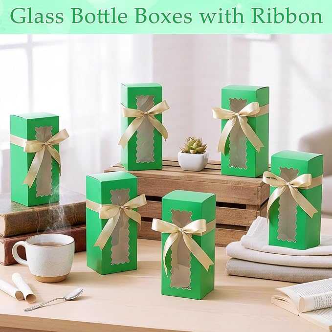 Windyun 100 Pcs Tumbler Gift Boxes for Sublimation Glass Exhibition Boxes Transparent for 12oz 16oz 20oz Shipping Cup Exhibition Packaging for Jars Mug Can Party Supplies(Green)