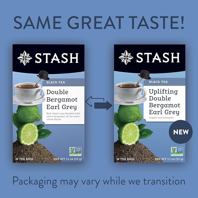 Stash Tea Double Bergamot Earl Grey Black Tea - Caffeinated, Non-GMO Project Verified Premium Tea with No Artificial Ingredients, 18 Count (Pack of 6) - 108 Bags Total