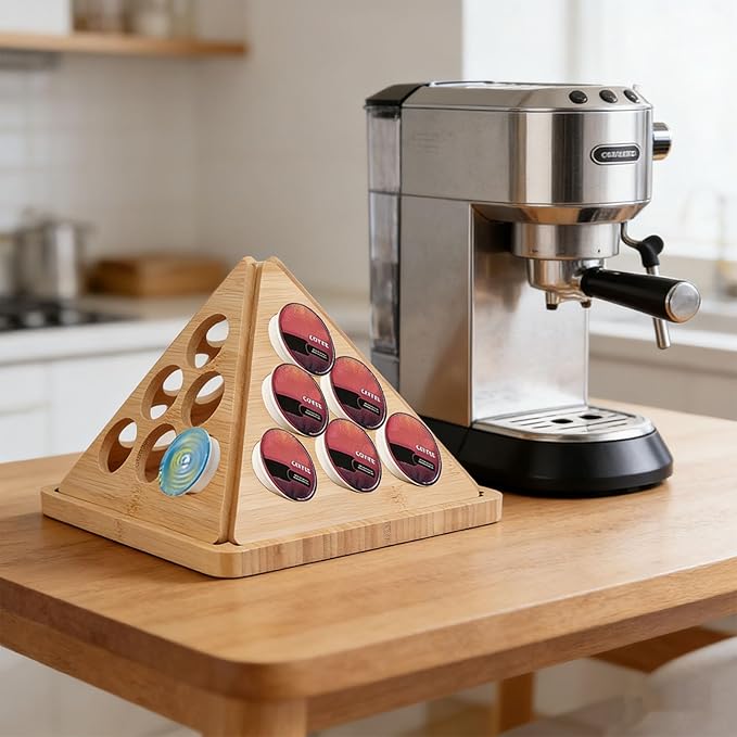 Sanpyl Coffee Pod Holder, Countertop Wood Coffee Capsule Organizer Storage Rack for 24 Pods