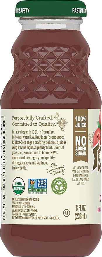 R.W. Knudsen Organic Just Cranberry Juice, 8 fl oz (12 Pack)