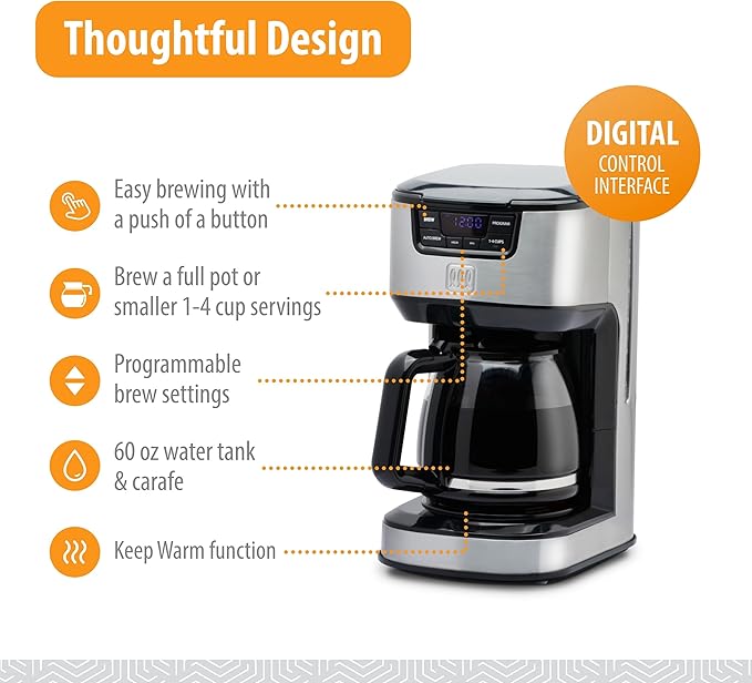 Toastmaster 12-Cup Digital Drip Coffee Maker - Programmable Automatic Coffee Machine - Kitchen Appliance with Keep Warm Setting