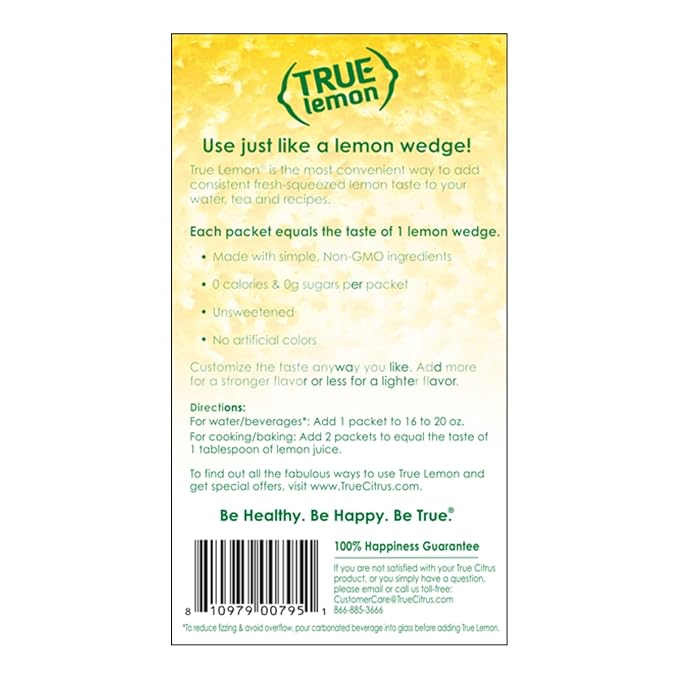 True Citrus TRUE LEMON Water Enhancer, Bulk Dispenser, 100 Count (Pack of 1), 0 Calorie Drink Mix Packets For Water, Sugar Free Lemon Flavoring Powder Packets