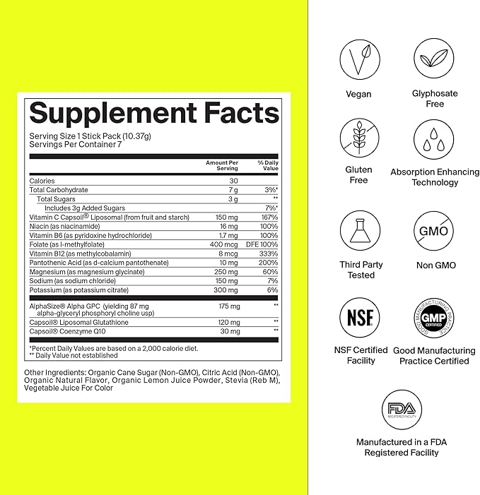 The Absorption Company Electrolyte Powder Packets - Workout Recovery & Hydration Drink Mix with Liposomal Glutathione, Vitamin C & Methylated B Vitamins - Mango Lemonade (14 Sticks)