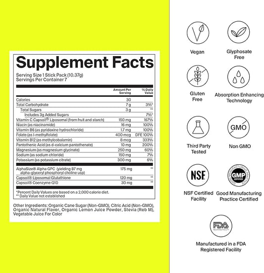 The Absorption Company Electrolyte Powder Packets - Workout Recovery & Hydration Drink Mix with Liposomal Glutathione, Vitamin C & Methylated B Vitamins - Mango Lemonade (14 Sticks)