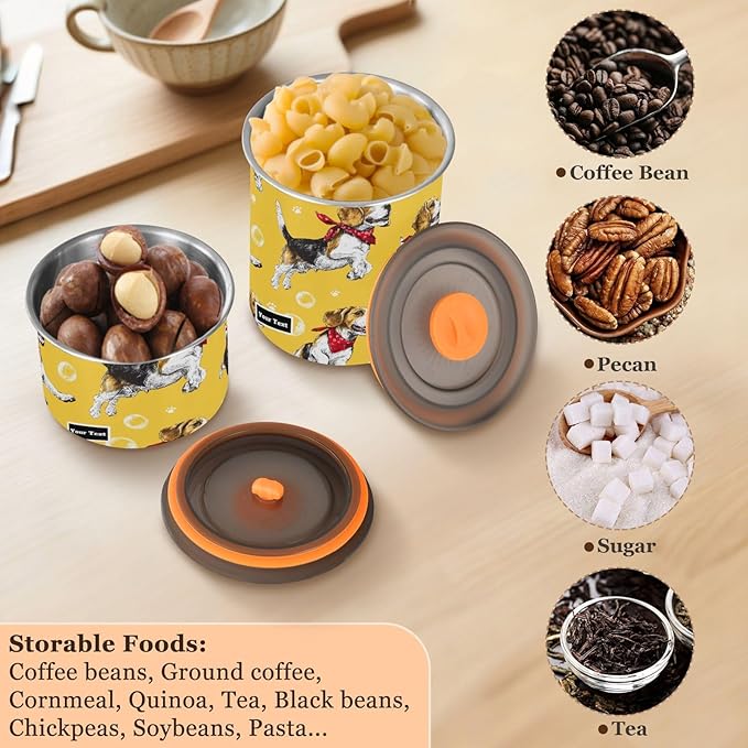 ALAZA Beagle Dog Kitten Cats Airtight Coffee Bean Canister Customed 900ml Food Storage Containers with Lids For Gournd, Tea, Sugar, Flour, Rice, Cereal, Candy Cookie Jar