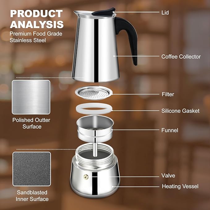 DITOSH 12 Cup Stovetop Espresso Maker Stainless Steel Moka Pot Stove Top Percolator Italian Coffee Makers Capable Mocha Greca Machine Cafe Classic Induction Cookers for Home and Camping 600ml 20oz