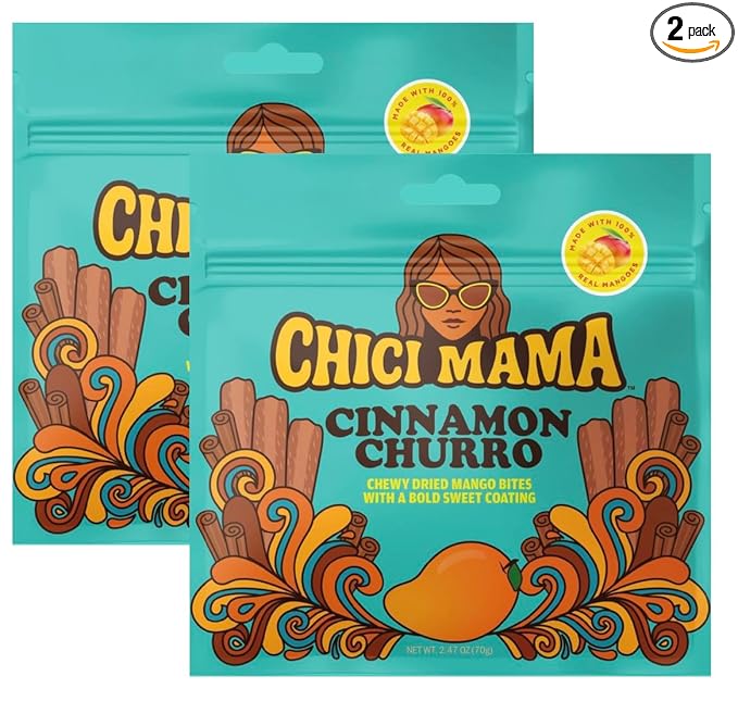 Chici Mama Cinnamon Churro Mango Bites – Made with Real Mango | Chewy, Juicy Candy-Alternative Treat | No Artificial Colors, Flavors, or Sweeteners | Gluten-Free, Naturally Vegan & Free of Major Allergens | Better-For-You Snack | 2 Pack -70g