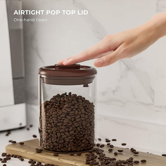Clear Glass Coffee Canister 11OZ with CO₂ Valve - Airtight Container for Freshness, Storage for Coffee Beans, Grounds, Tea, Cereal & Dry Food, Kitchen Countertop Jar