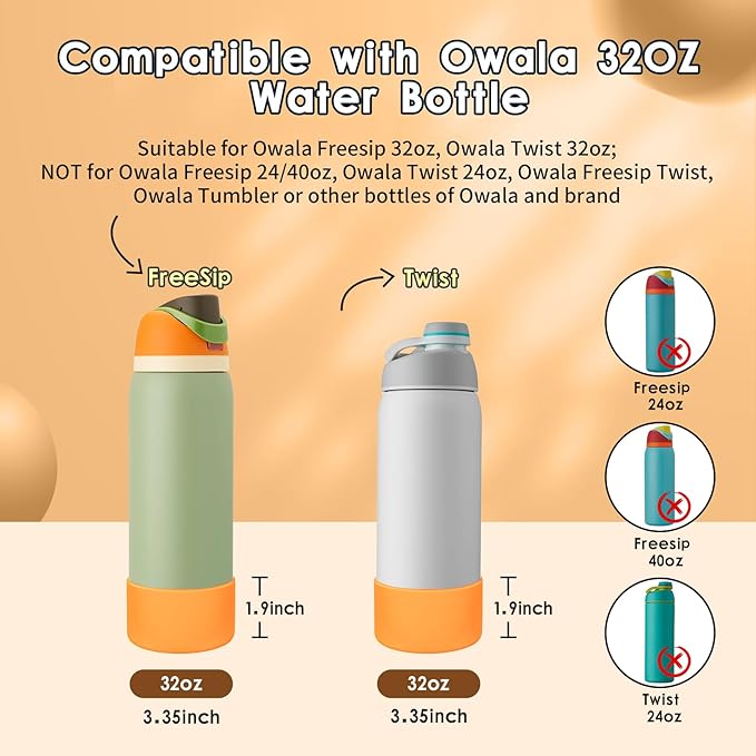 2PCS Silicone Water Bottle Boot, Compatible with Owala 24oz 32oz 40oz, Protective Anti-Scratch & Anti-Dent No Noise Sleeve Cover for FreeSip/Twist/Flip Water Bottles (Citrus Crush, 32oz)