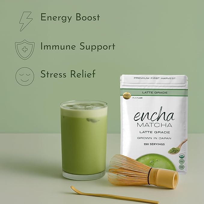 Encha Latte Grade Matcha Powder - First Harvest Organic Unsweetened Matcha Green Tea, From Uji, Japan (500g / 1lb) Premium Powder for matcha Latte, Smoothie | Caffeine, L-Theanine