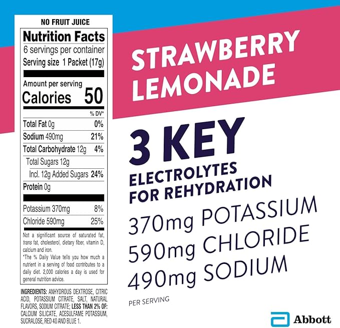 Pedialyte Electrolyte Powder Packets, Strawberry Lemonade, Hydration Drink, 18 Single-Serving Powder Packets