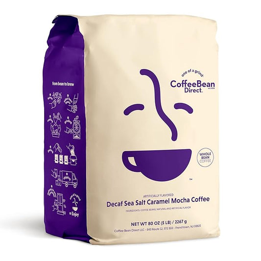 Coffee Bean Direct Decaf Sea Salt Caramel Mocha Flavored, Whole Bean Coffee, 5 Pound Bag (Pack of 1)