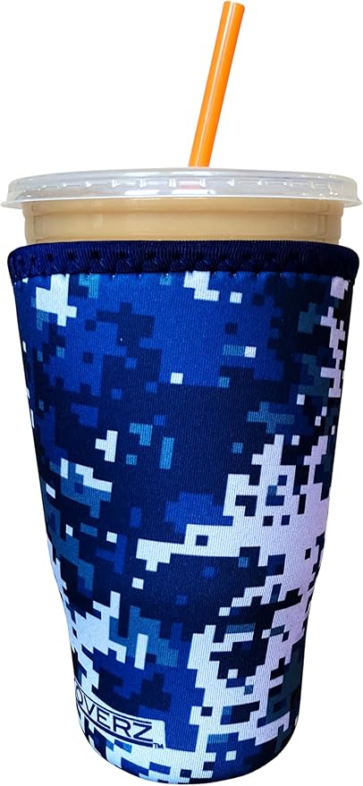 Koverz Iced Coffee Sleeve, Insulated Neoprene Cup Sleeve, Fits a 32 Oz. Coffee Cup, Washable and Reusable, Iced Coffee Accessories, Large Marine Digicam