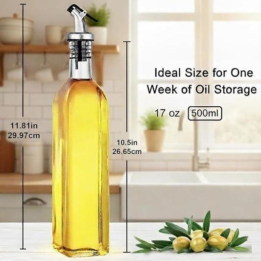 WERTIOO 6 PACK Glass Olive Oil Dispenser Bottle, 17 OZ/500ml Oil Dispenser for Kitchen with 6 Pourer, 3 Stainless Steel Funnel & 1 Pen and 8 Label for Kitchen