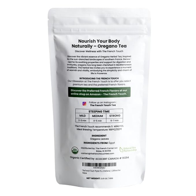 The French Touch Oregano Tea ORGANIC | 2.0g x 30 Pyramid Bags | 100% Certified USDA Organic | Plant based tea bags | Select Premium Tea (Oregano Leaves) | Caffeine-free