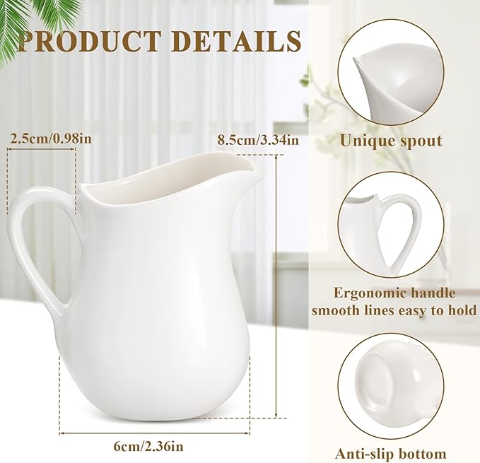 Nuanchu 12 Pcs 3 oz Small Creamer Milk Pitcher, Classic White Porcelain Creamer with Handle, Ceramic Maple Syrup Dispenser, Coffee Dairy Container for Milk Sauce Salad, Microwave