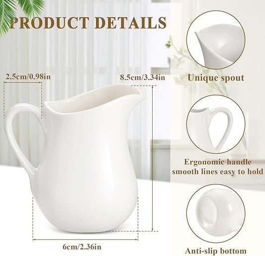 Nuanchu 12 Pcs 3 oz Small Creamer Milk Pitcher, Classic White Porcelain Creamer with Handle, Ceramic Maple Syrup Dispenser, Coffee Dairy Container for Milk Sauce Salad, Microwave
