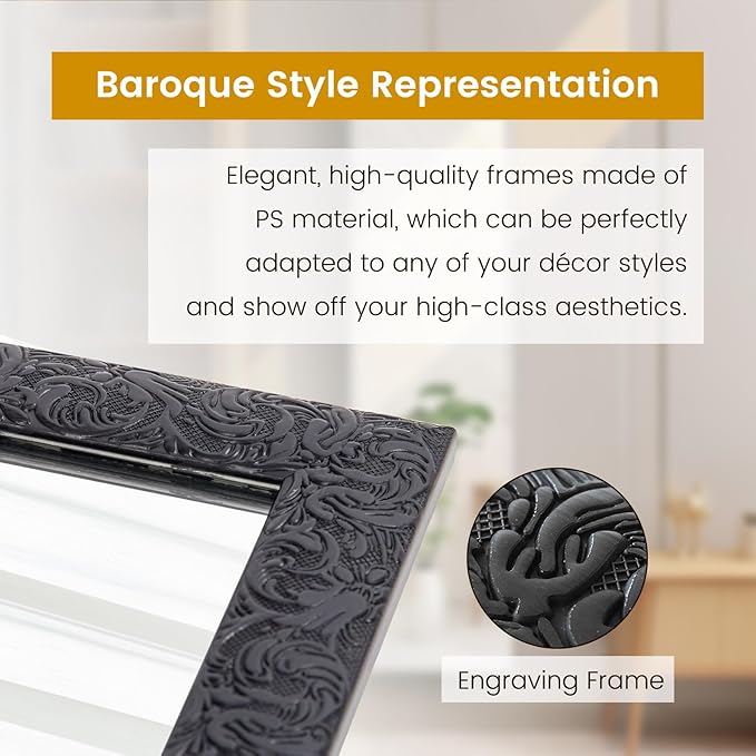 Beauty4U Full Length Wall Mirror - Explosion-Proof, Rectangular Float Framed for Room Decor, 50" x 14", Black