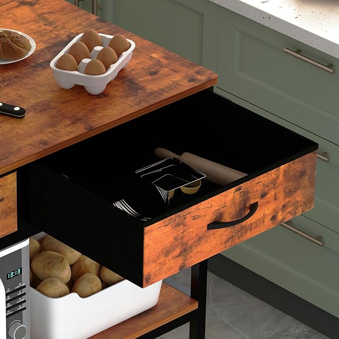 Kitchen Island with Storage,Mobile Kitchen Island Cart with Power Outlet,Industrial Kitchen Island on Wheels,Island Table for Kitchen