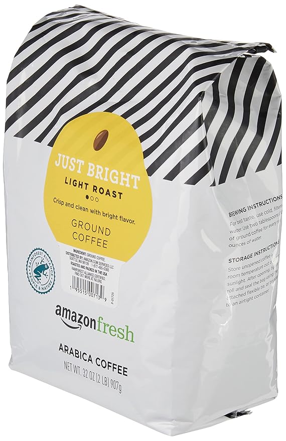 Amazon Fresh, Just Bright Ground Coffee, Light Roast, 32 Oz (Pack of 2)