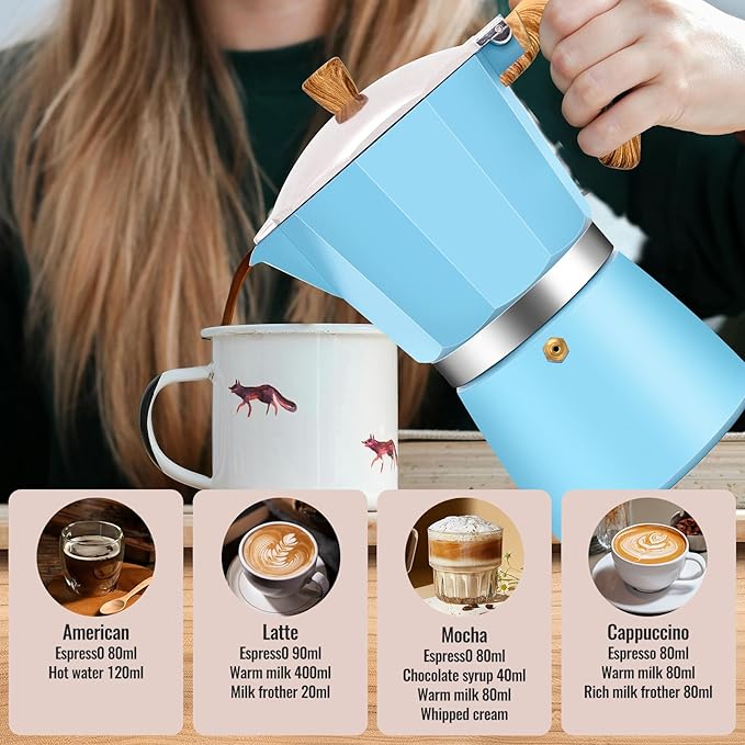 Vaolvpant 12 Cup Aluminum Moka Pot Classic Stovetop Espresso Coffee Maker 600ml 20oz Coffeemaker Percolator Mocha Pot Greca Coffee Maker Cafe Makers for Italian and Cuban Café Brewing Blue