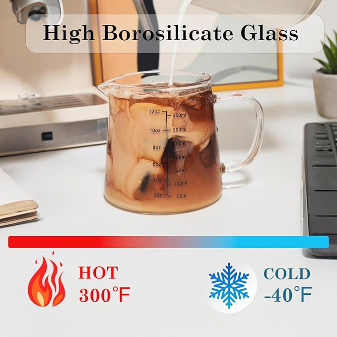 2-Pack Espresso Measuring Cups12OZ, Espresso Accessories, Expresso Shots Cup, Heat-resistant Glass Measuring Cup, Milk Frothing Pitcher, Frother Cup, Dishwasher/Microwave/Stovetop Safe