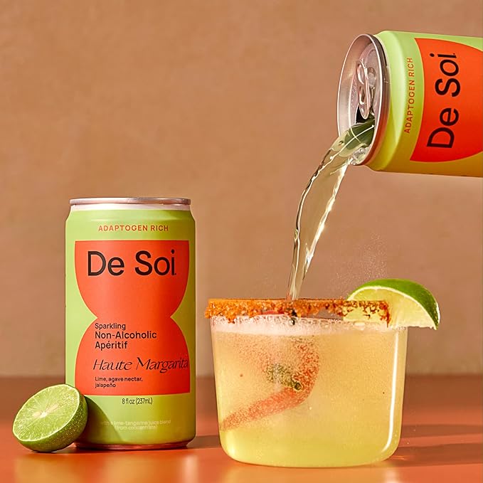 De Soi Haute Margarita 12-Pack – Sparkling Non-Alcoholic Margarita-Style Drink with Adaptogens, L-Theanine, Lion’s Mane & Reishi Mushroom, Bold Mocktail Alternative