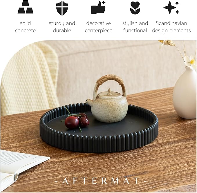Coffee Table Tray, Home Decor Round Tray, Concrete Black Coffee Table Decor Trays, Serving Decorative Trays for Dining Table