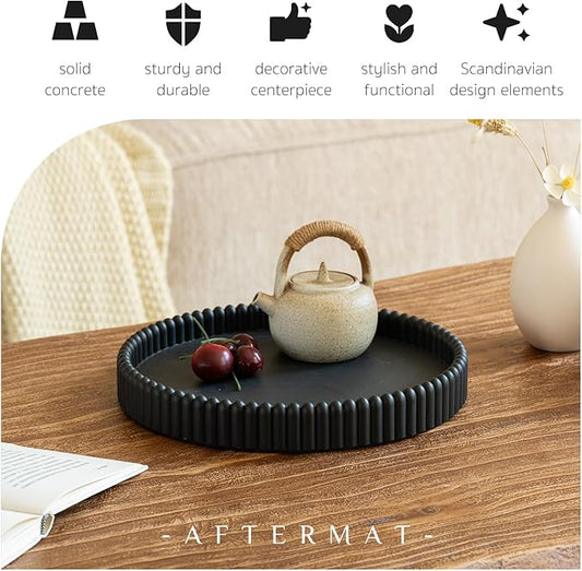 Coffee Table Tray, Home Decor Round Tray, Concrete Black Coffee Table Decor Trays, Serving Decorative Trays for Dining Table